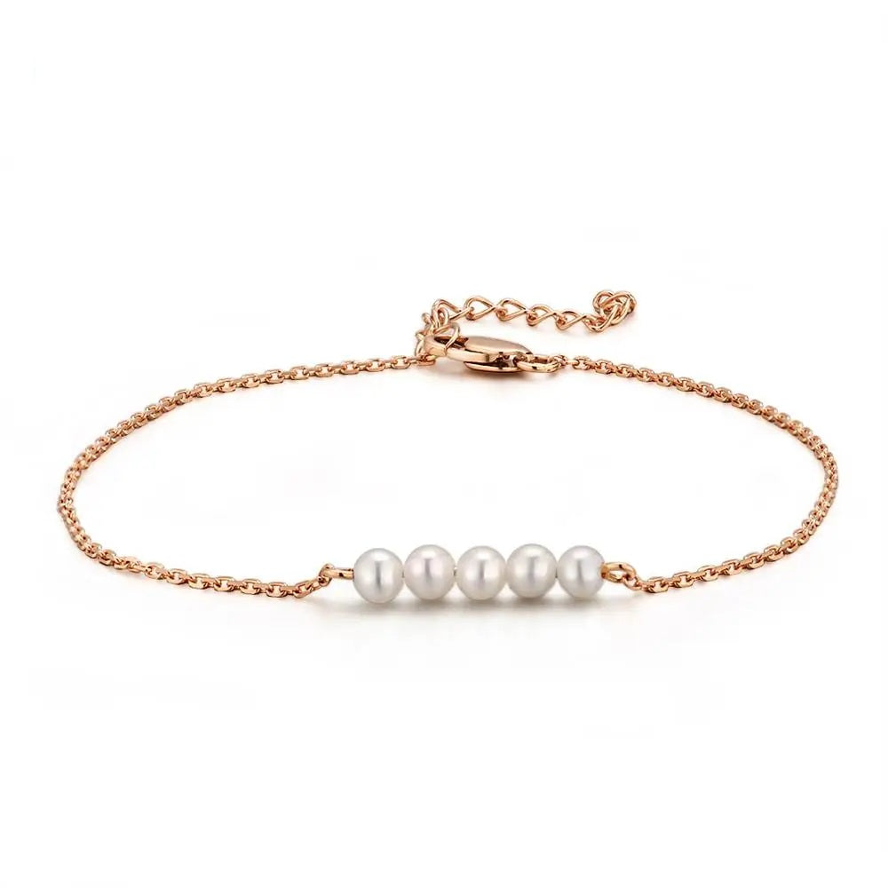 14K Rose Gold Trendy Fresh Water White Pearl Bracelet