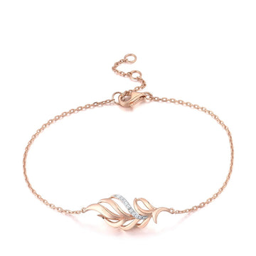 Genuine 14K Rose Gold Diamond Leaves Plant Bracelet