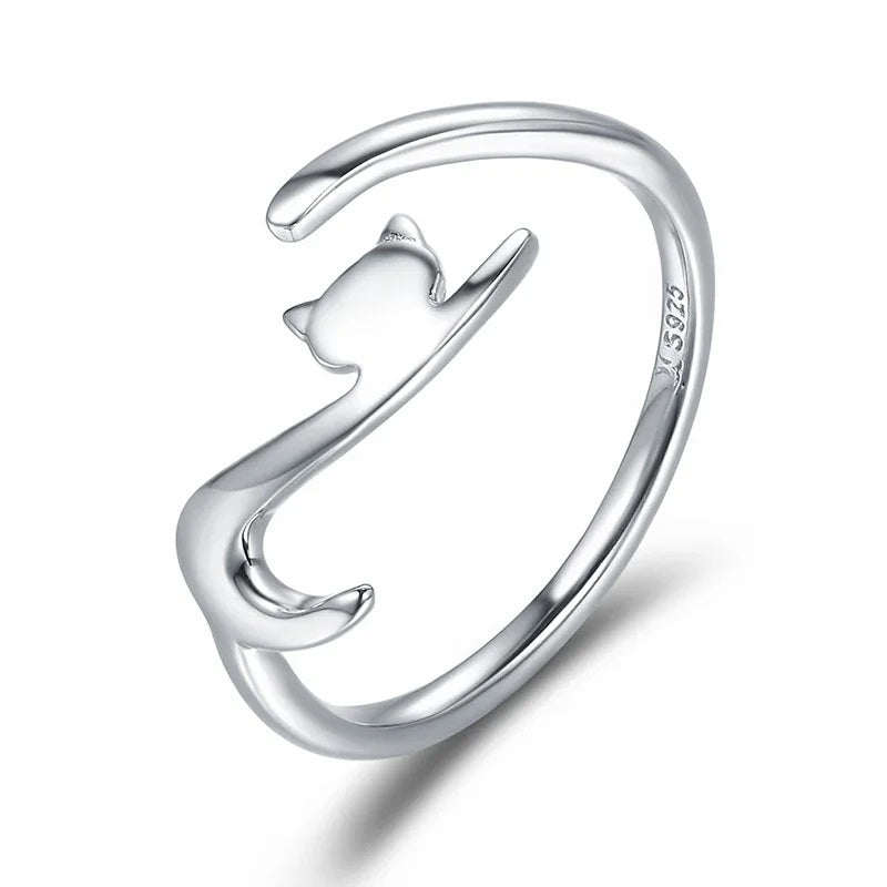 925 Sterling Silver Retro Iris Koi Snake Dragon Bird Open Adjustable Ring