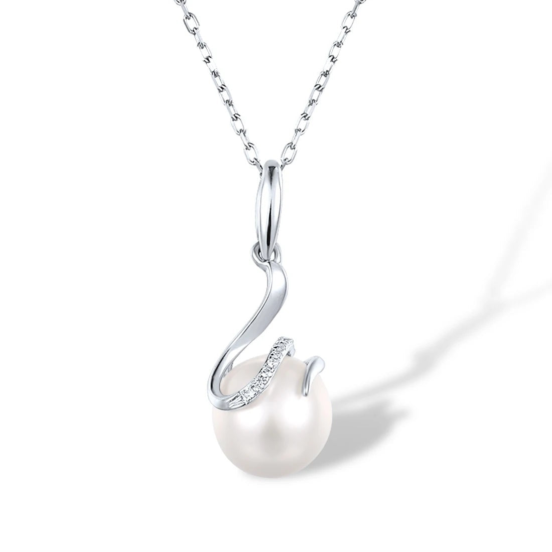 Pure 9K 375 White Gold Necklace Fresh Water White Pearl Diamond Necklace Elegant Classic Trendy Fine Jewelry