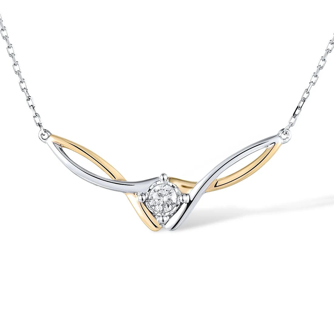 Genuine 9K 375 Two-Tone Gold Necklace Sparkling White Cubic Zirconia Elegant Anniversary Fine Jewelry