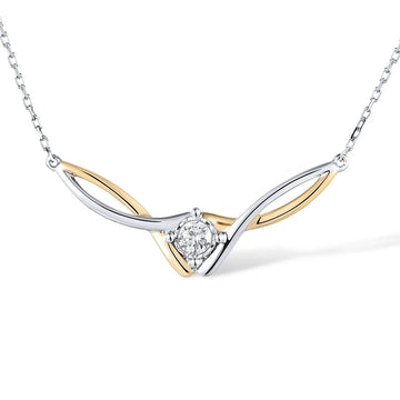 Genuine 9K 375 Two-Tone Gold Necklace Sparkling White Cubic Zirconia Elegant Anniversary Fine Jewelry