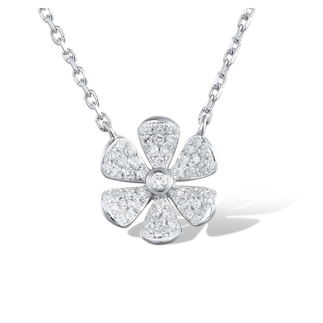 Real 14K 585 White Gold Necklace Sparkling Diamond Charm Flower Annivesary Gifts Fine Jewelry