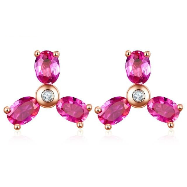 10K Yellow Gold Natural Ruby Diamond Stud Earrings