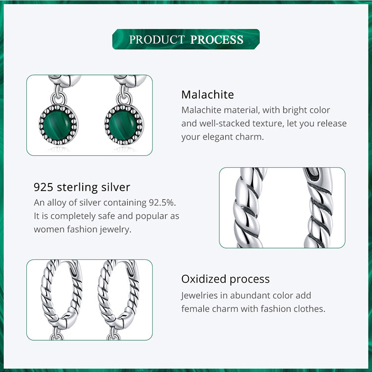 Malachite Ear Buckles Green Stone Drop Earrings