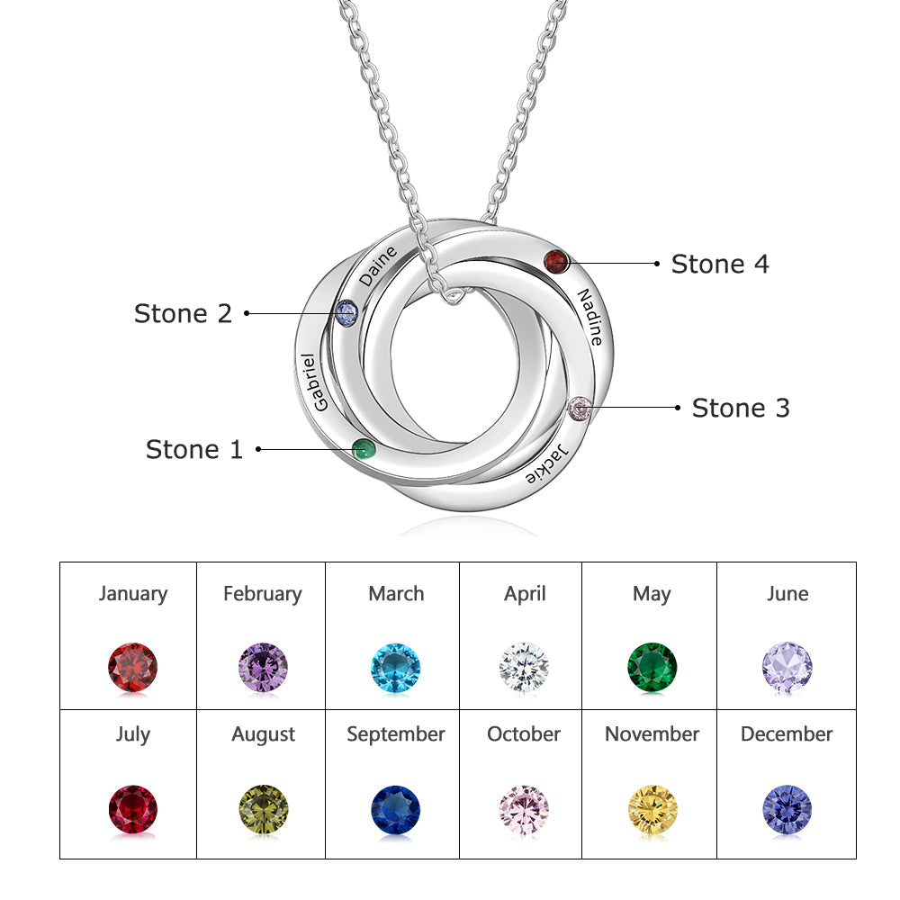 Personalized Intertwined Circle Custom Family Names Engraved Necklace