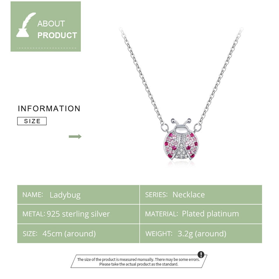 925 Sterling Silver Pink Ladybug Necklace