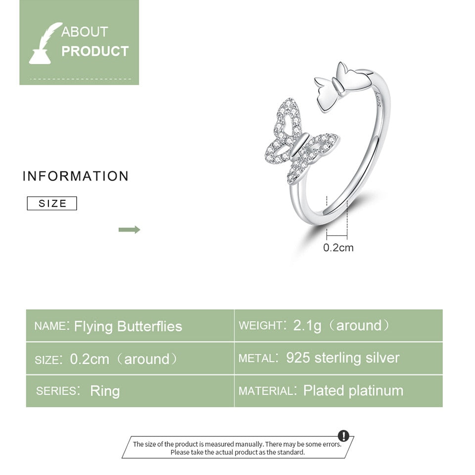 925 Sterling Silver Flying Butterflies Ring