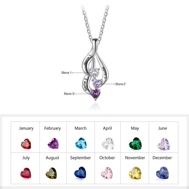 925 Sterling Silver Personalized 3-4 Birthstone Necklace