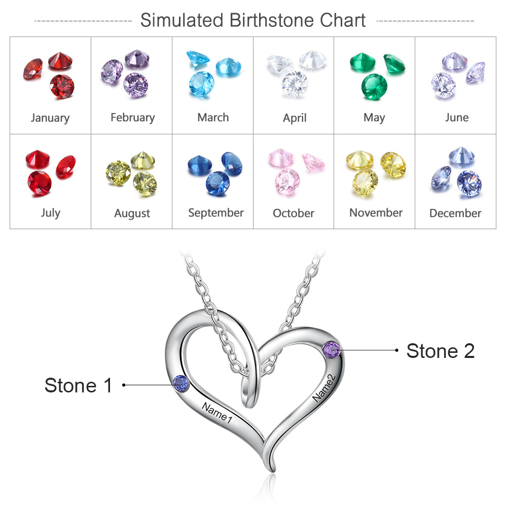 Personalized Inlaid Birthstone Love Heart Pendant Necklace