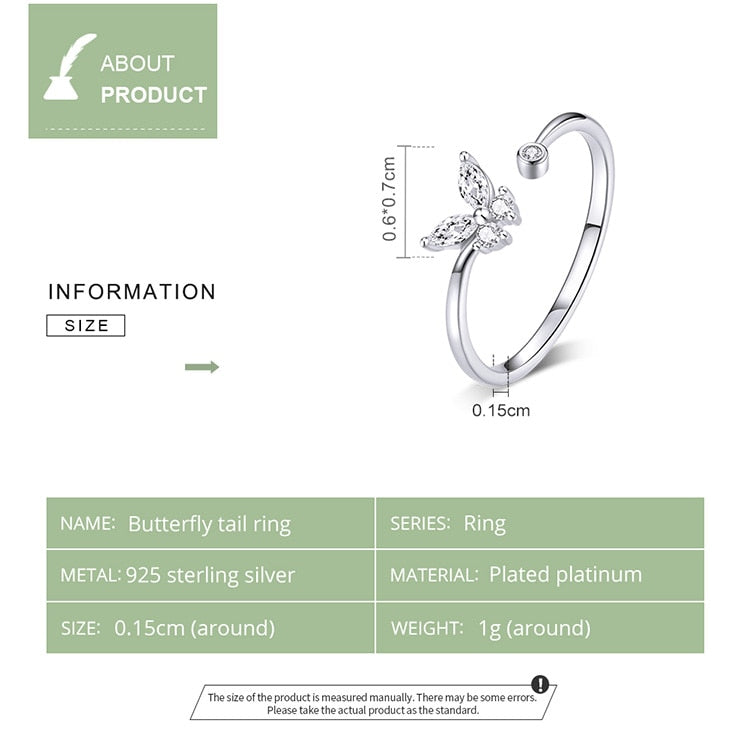 Sterling Silver Butterfly Tail Ring Open Ring