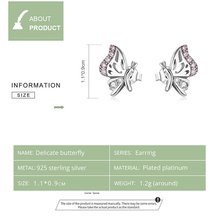 925 Sterling Silver Butterfly Stud Earrings