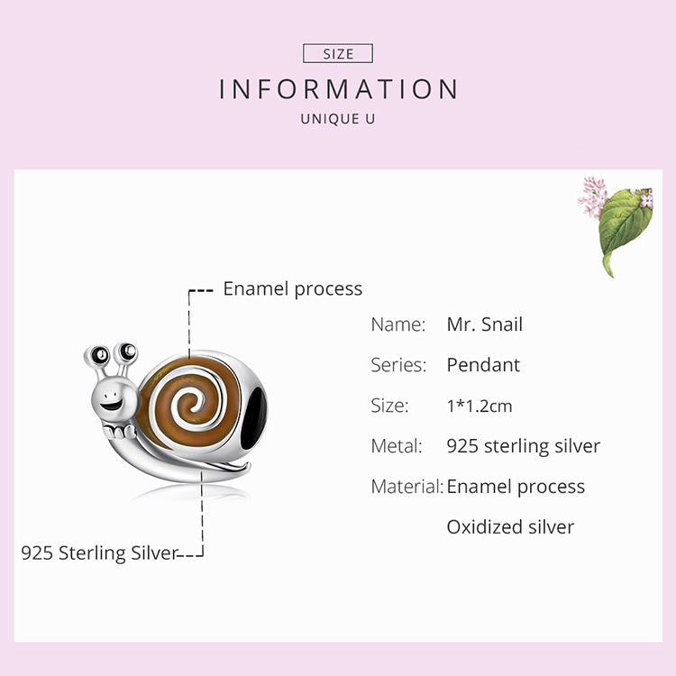 925 Sterling Silver Cute Funny Snail Charm Beads