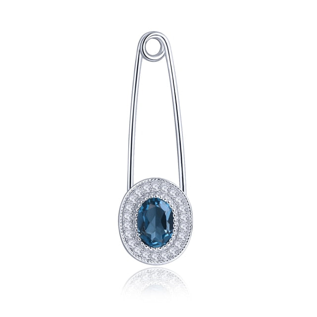 Natural Oval Blue Topaz Solid 925 Sterling Silver Brooch