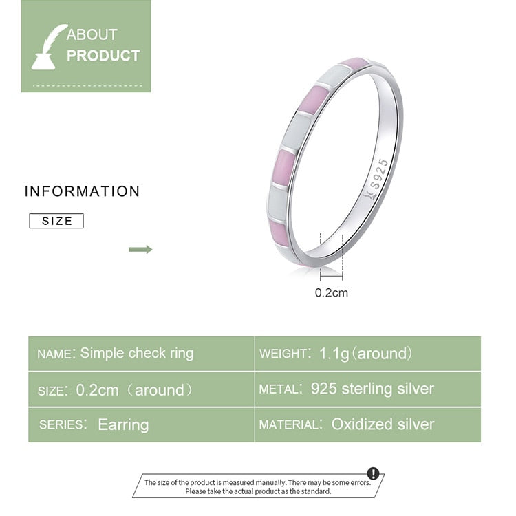 925 Sterling Silver Pink White Color Ring