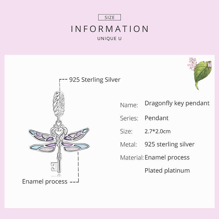 925 Sterling Silver Dainty Dragonfly Key  Charm Beads