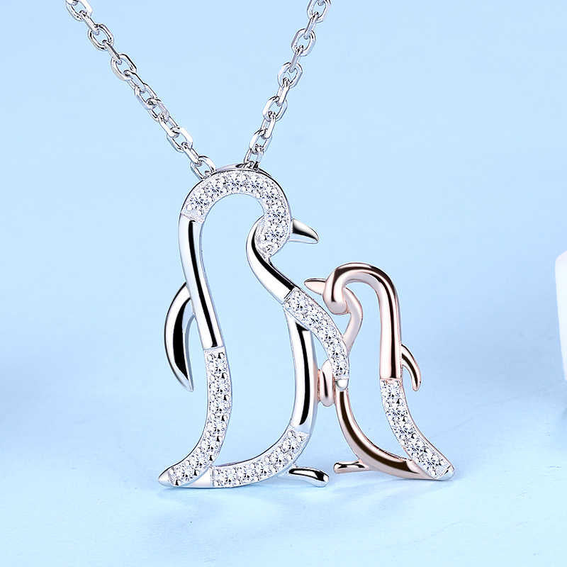 925 Sterling Silver Mom and Son Penguin Necklace