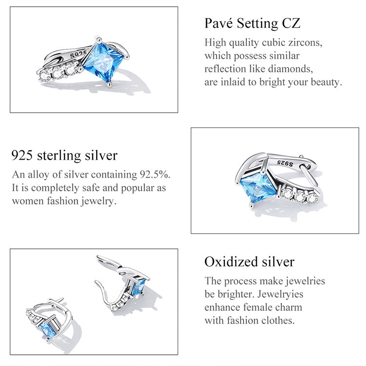 925 Sterling Silver Blue Zirconium Ear Clip Earrings