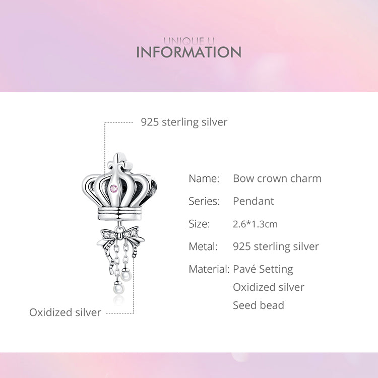925 Sterling Silver Crown DIY Charm Beads