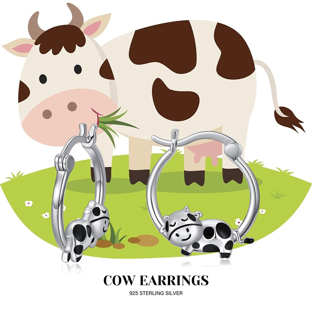 Silver Plated Cute Animal Cows Earrings